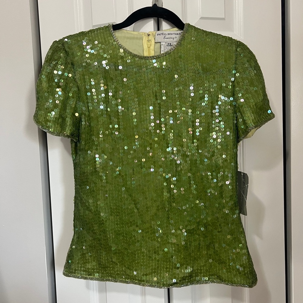 Vintage 100% Silk Embellished Papell Boutique Top (Size S-P)
